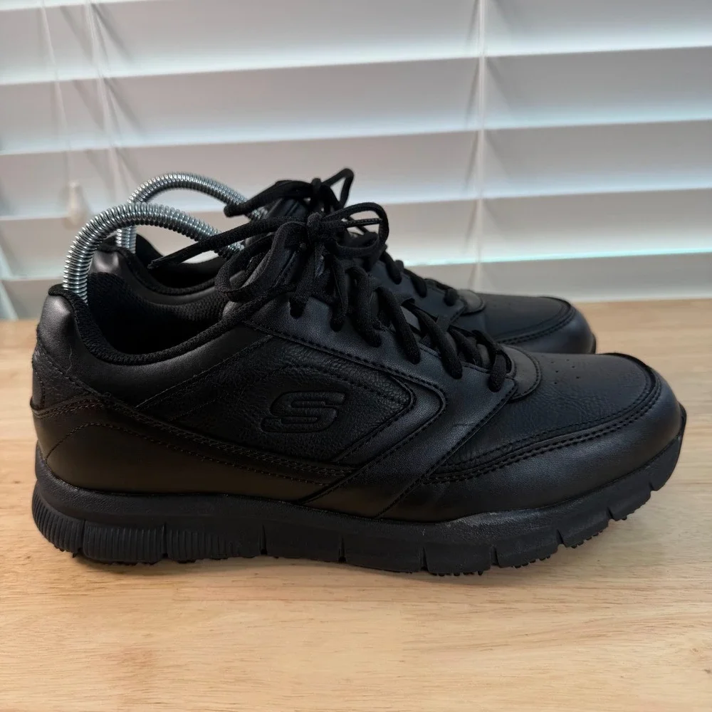 Skechers Nampa-Wyola Work Boots Men's Black Leather Lace Up Slip Resistant - 9